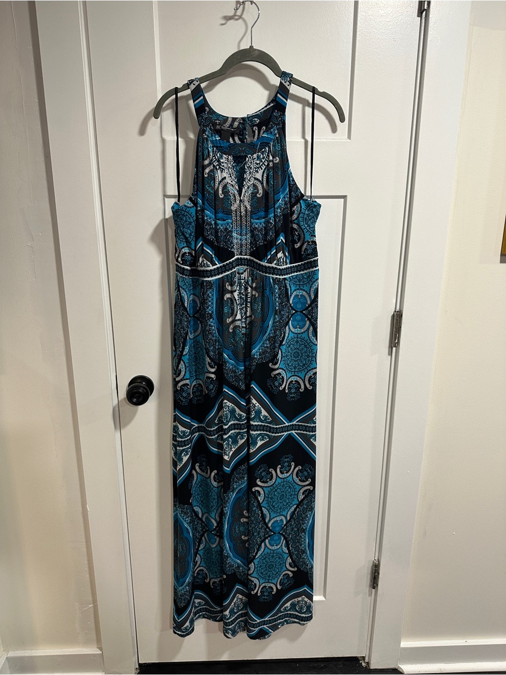INC International Concepts Teal and Navy Printed Maxi Dress